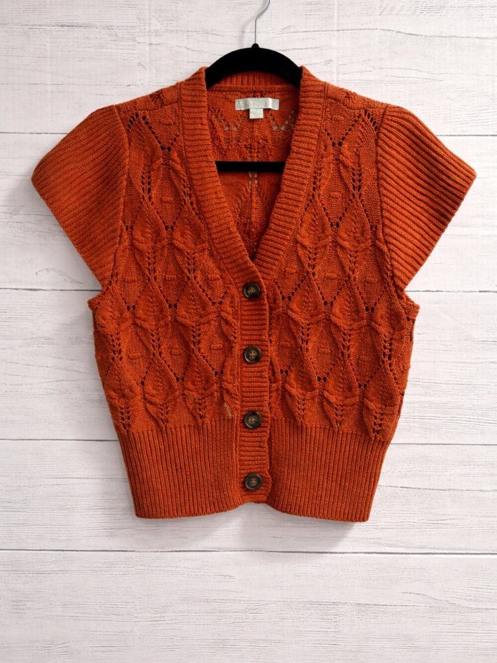 RYEGRASS Burnt Orange Cable Knit Sweater Vest Cardigan Cottagecore Size S